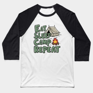 Eat Sleep Camp Repeat. Funny Camping Baseball T-Shirt